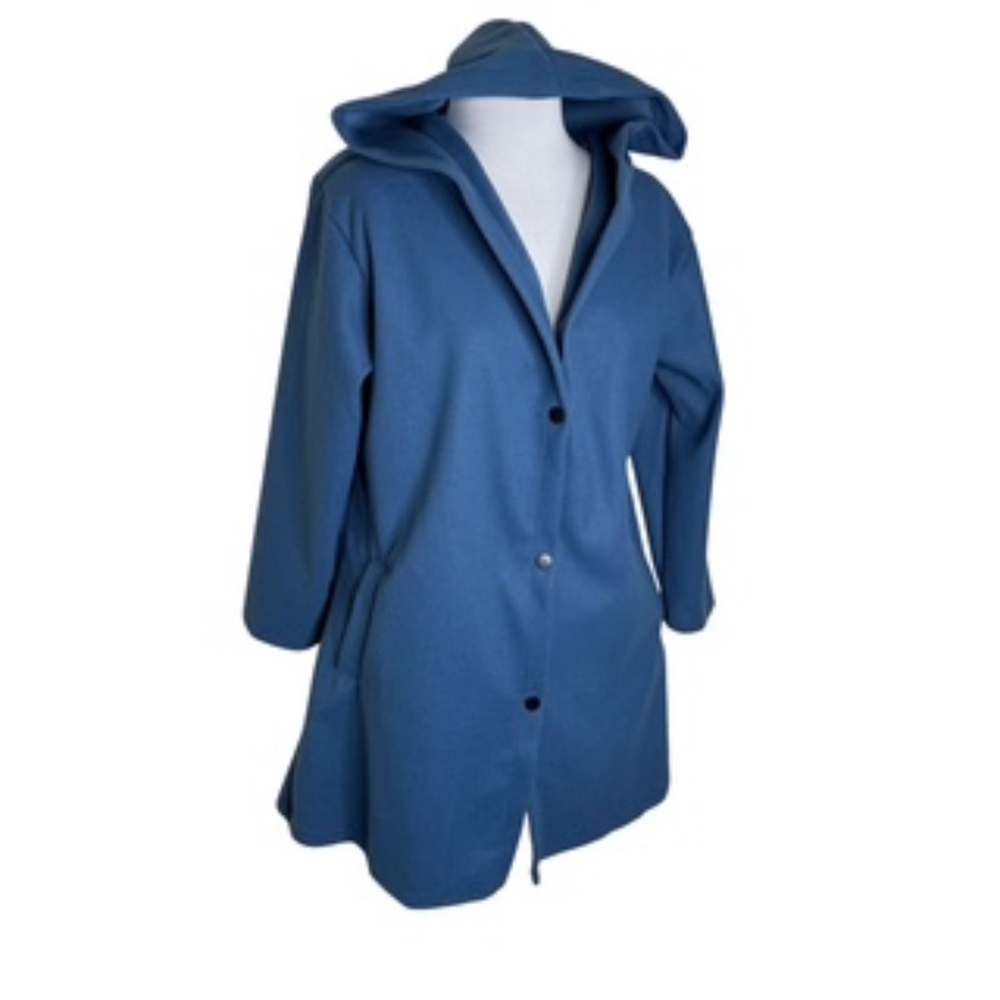 NWOT No Label Long Length Snap Front Hoodie Jacket w/ Faux Belt Embellishmt Sz L